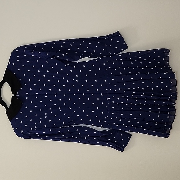 Reformation Tamia Mini dress navy Danube polkadot pattern black collar Sz 0 - Picture 11 of 16